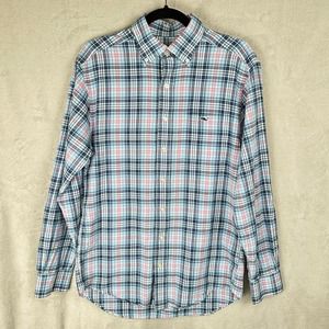 Vineyard Vines Shirt Mens Small Pink Blue Plaid Classic Fit Tucker Button Down
